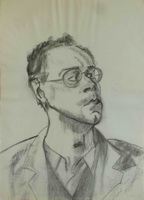 man met bril houtskool 40 cm x 55 cm