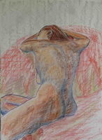 vrouw oliepastel 50 cm x 70 cm